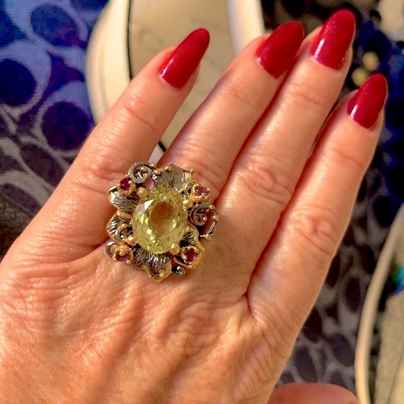 Lemon Quartz & Amethyst Sterling Statement Ring - Picture 3 of 9
